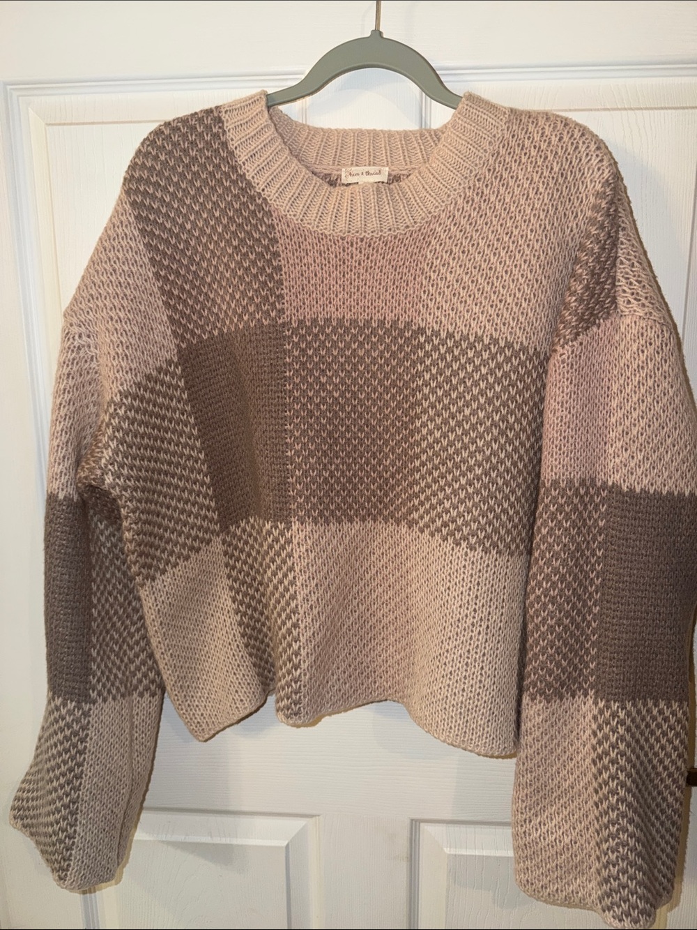 Hem & Thread Taupe and Brown Colorblock Crewneck Sweater